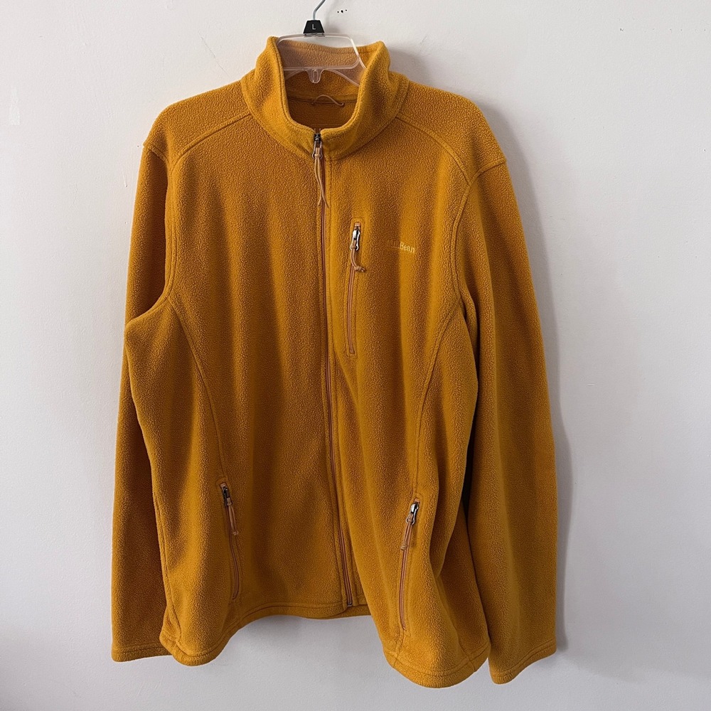 LL Bean Men Polartec Trail Fleece Full Zip Jacket XXL Tall Mustard Yellow Gorp